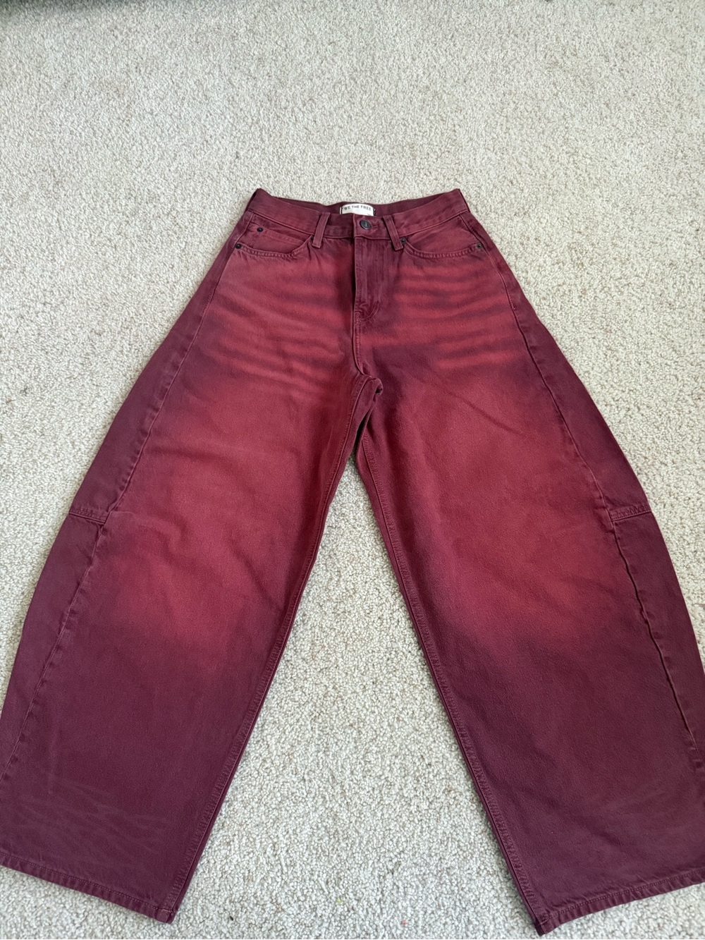 We The Free - Wide Leg/Barrel Burgundy Women's Jeans